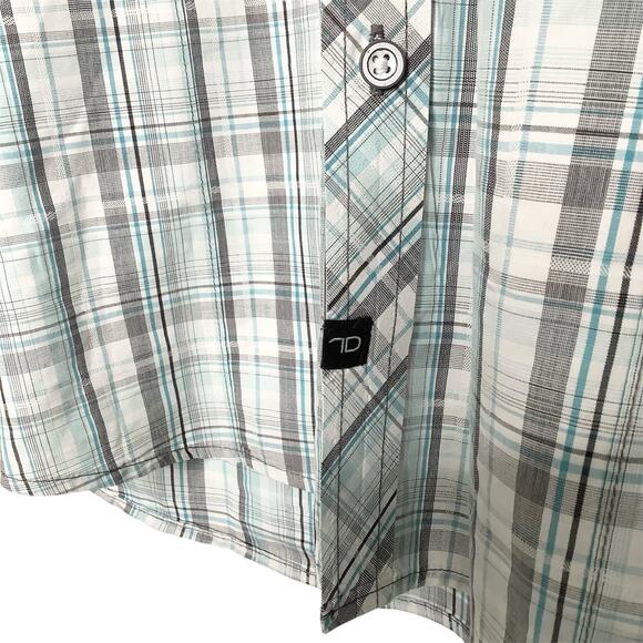 7 Diamonds Blue Gray White Plaid Short Sleeve Button Up Shirt XL - Picture 6 of 11